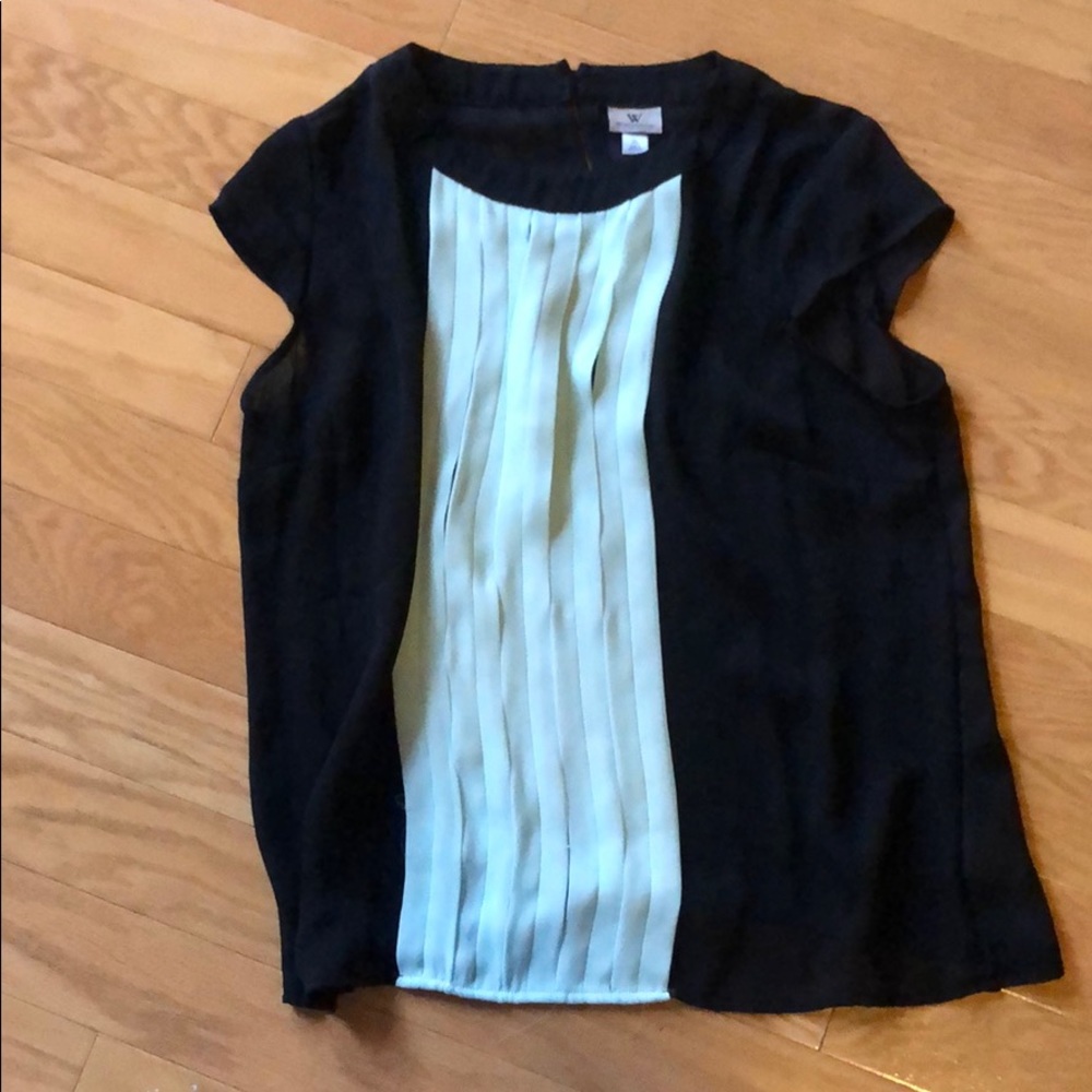 Black and Sea Foam Green Sleeveless Blouse